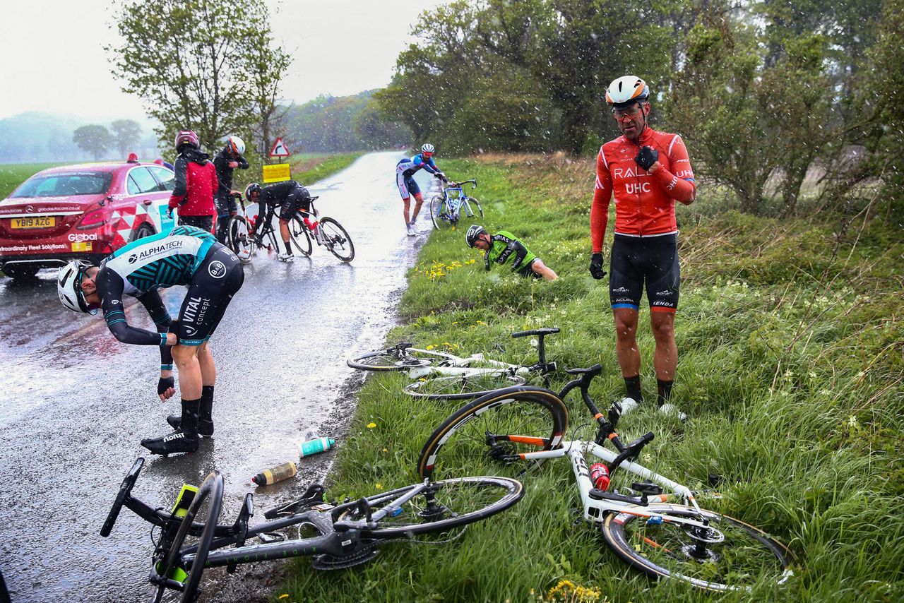 Rally UHC's Svein Tuft was among a bunch of riders who crashed