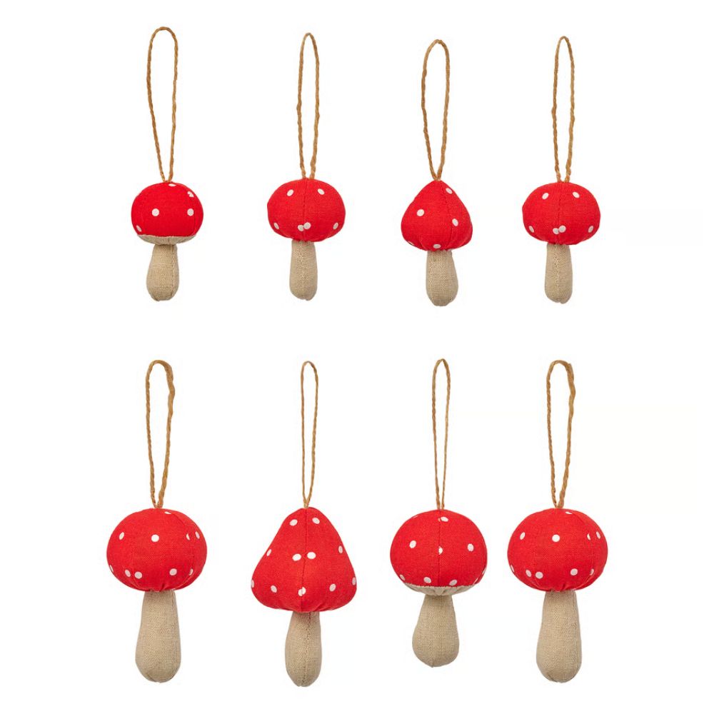 VINTERFINT Mushroom Tree Ornament Set of 8, Red