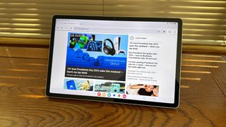 Samsung Galaxy Tab S9 FE Plus review unit on desk