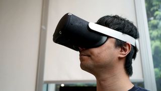 A promotional image from Meta showcasing its experimental VR headset called Tiramisu.