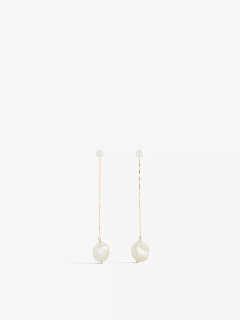Baroque 14ct Yellow-Gold and Double-Pearl Drop Earrings