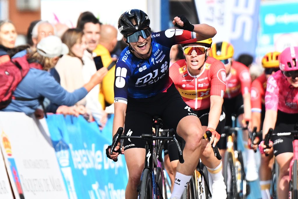 Ally Wollaston (FDJ-SUEZ) celebrates at finish line as race winner during the 3rd Clasica de Almeria Womens Elite 2025