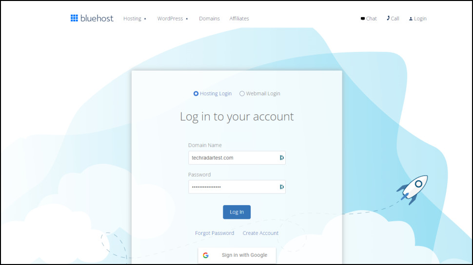 Log into your Bluehost account screenshot