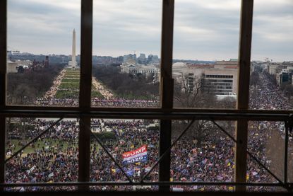 Jan. 6 rioters as seen from inside the U.S. Capitol building.
