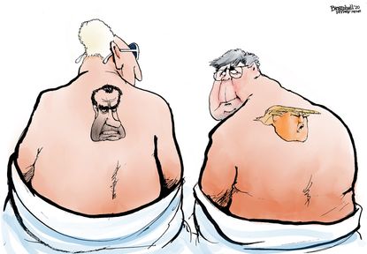 Political Cartoon U.S. Stone Nixon Barr Trump tattoos