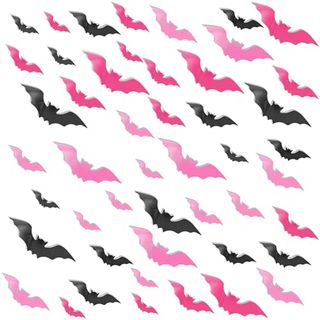 48pcs Pink Halloween Bats Wall Decor