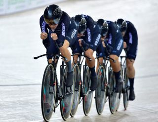 The experienced Rushlee Buchanan (front) will lead members of the New Zealand endurance track squad at the 2020 Women's Tour Under as the Vantage Cycling NZ team