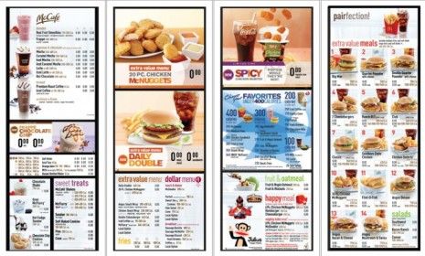 A sample menu from McDonald&amp;#039;s Corporation