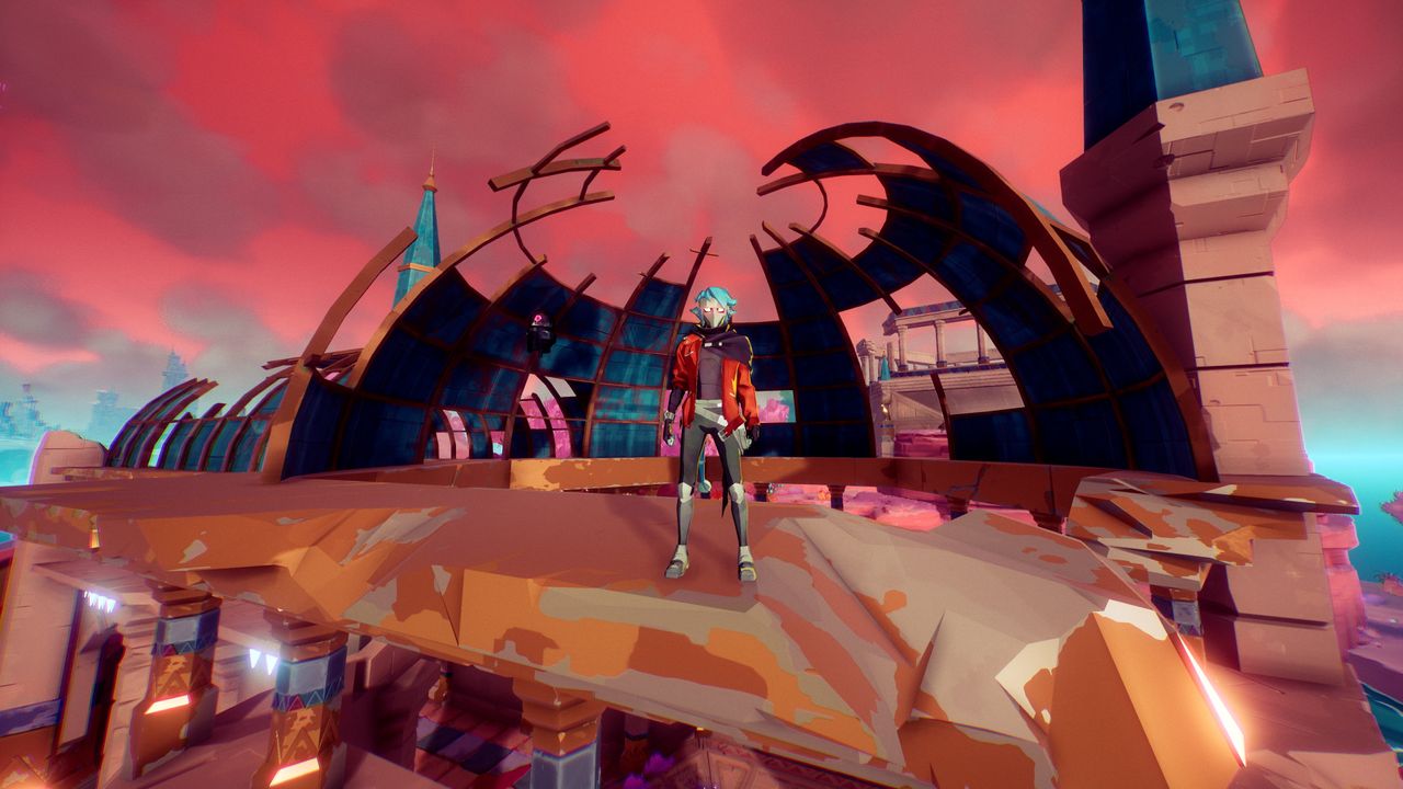 Breaker in blasted red wasteland under pink sky