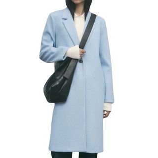 model image of blue Zara soft button coat 