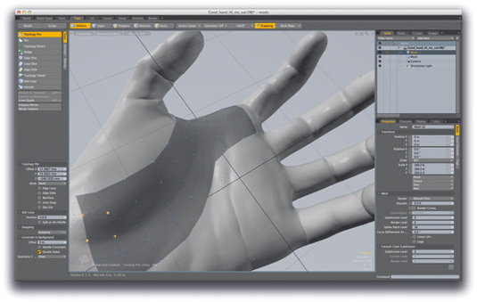 The new topology tab in modo 601 has a range of existing and new tools designed to help make quick work of retopology tasks