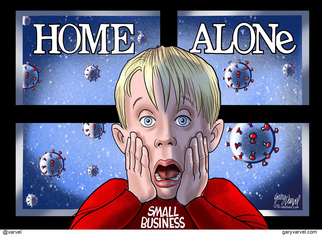 Political Cartoon U.S. Home Alone Coronavirus small business bailout quarantine