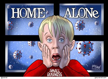 Political Cartoon U.S. Home Alone Coronavirus small business bailout quarantine