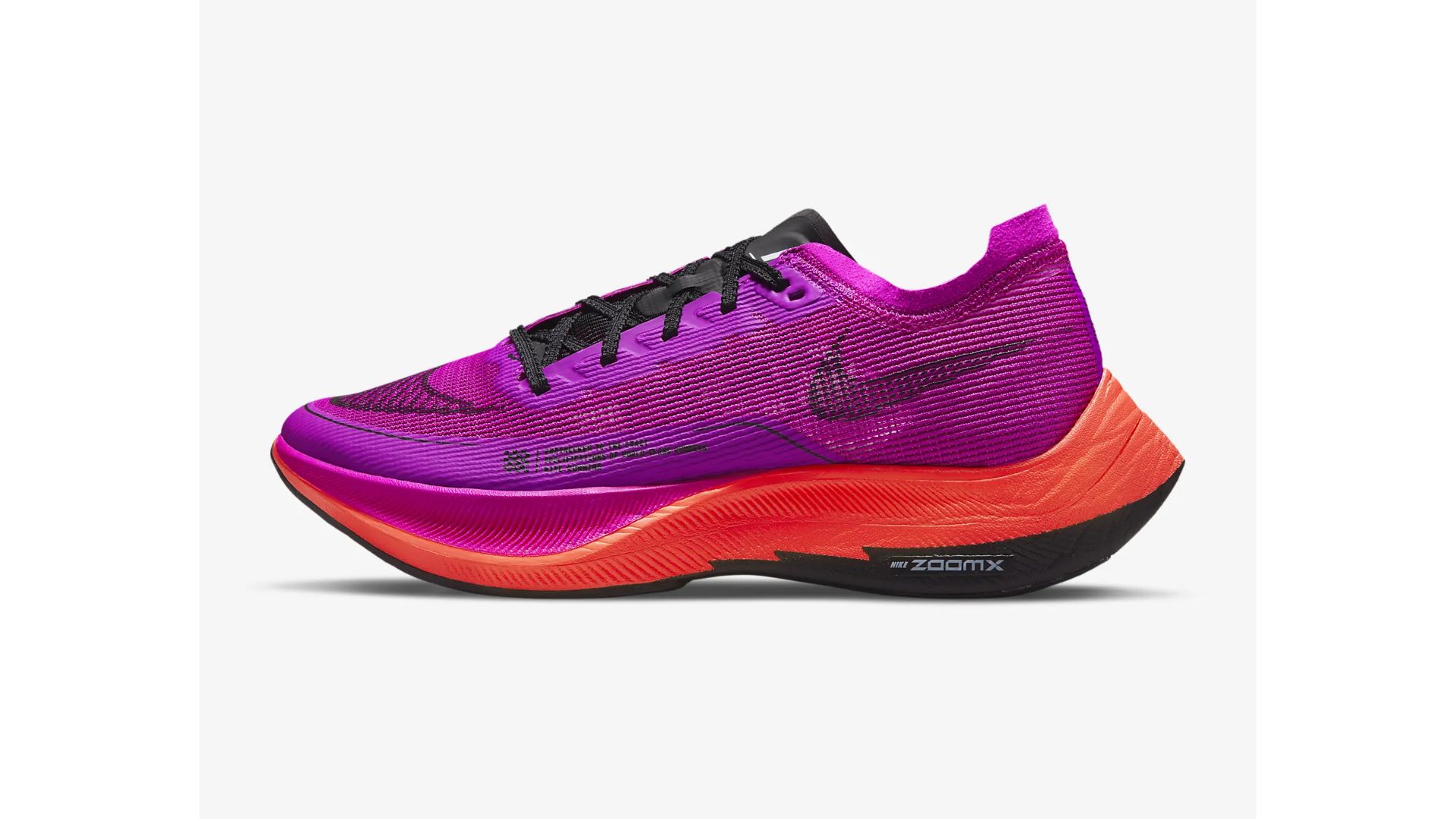 Nike ZoomX Vaporfly Next% 2 in bright pink with orange sole