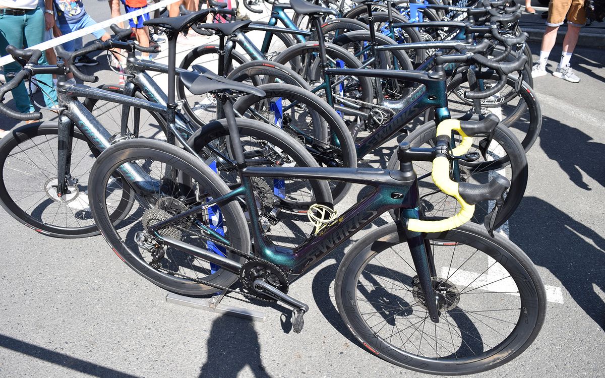 The Deceuninck-QuickStep Specialized Creo bikes for a rest day training ride