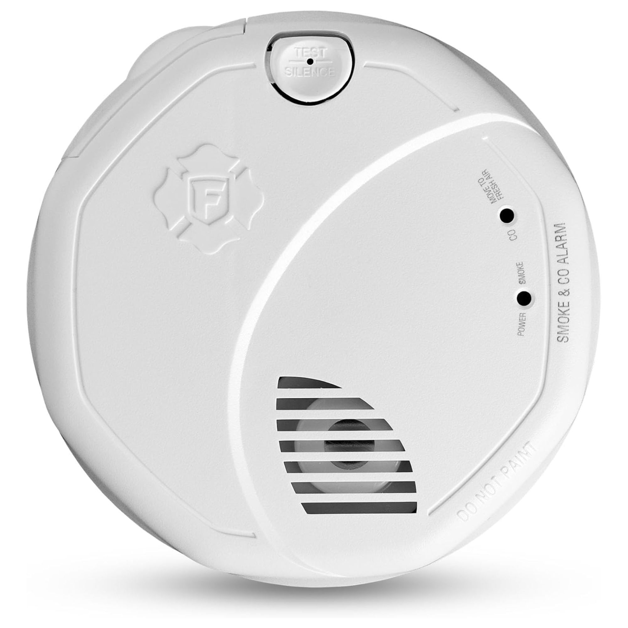 A white circular smoke and CO alarm