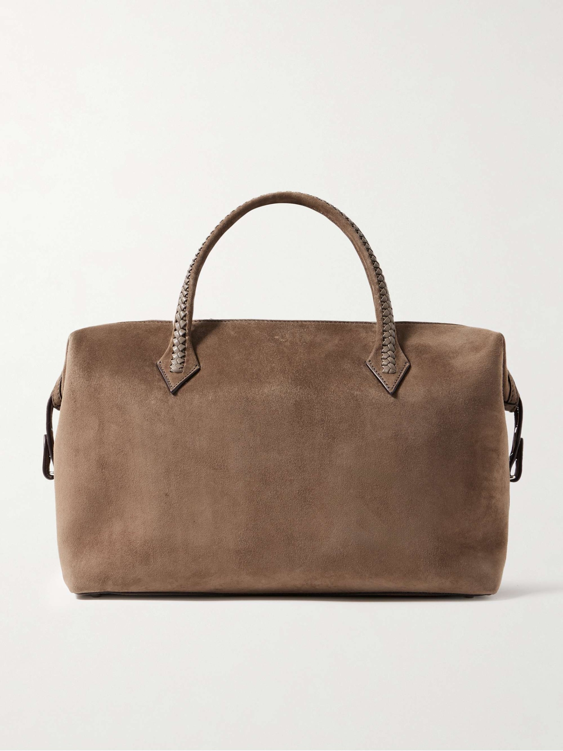 V&amp;eacute;rit&amp;eacute; City Medium Braided Leather-Trimmed Suede Tote