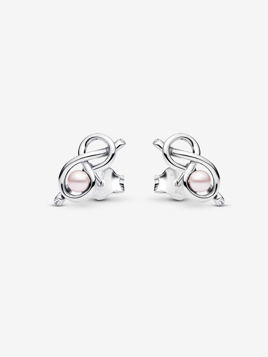 Pandora silver knot earrings with pink pearls