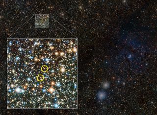 The breakout box in this photo shows the two Cepheid variable stars discovered by ESO's VISTA telescope in a survey.