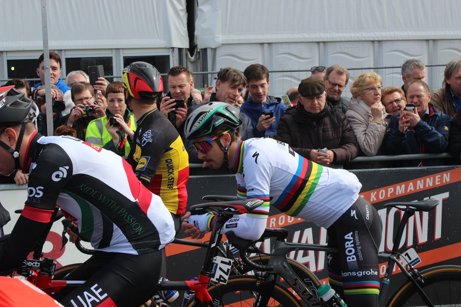 Peter Sagan with some pre-race stretches