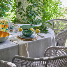 Cabbage shaped bowl on a summer tablescape.