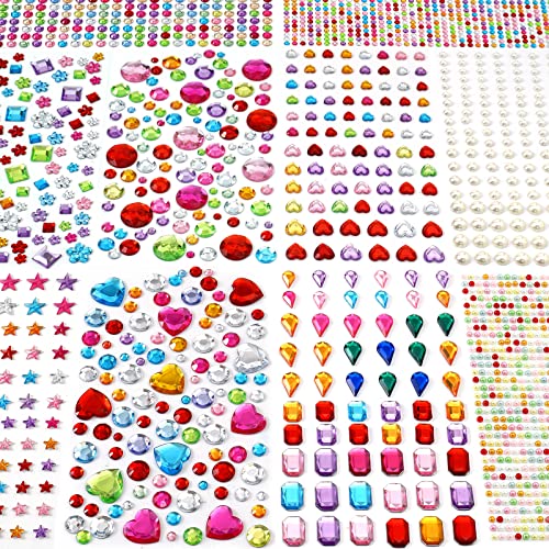 Mydbuysome 2774pcs Gem Stickers Jewels for Crafts, Self Adhesive Rhinestone Jewel Stick on Gems, Acrylic Bling Heart Stickers, Craft Supplies for Kids