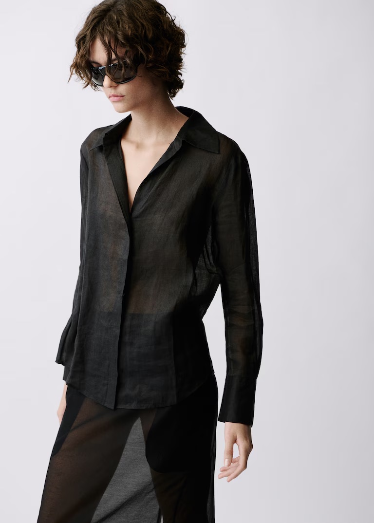MANGO, Ramie Shirt With Hidden Buttons 