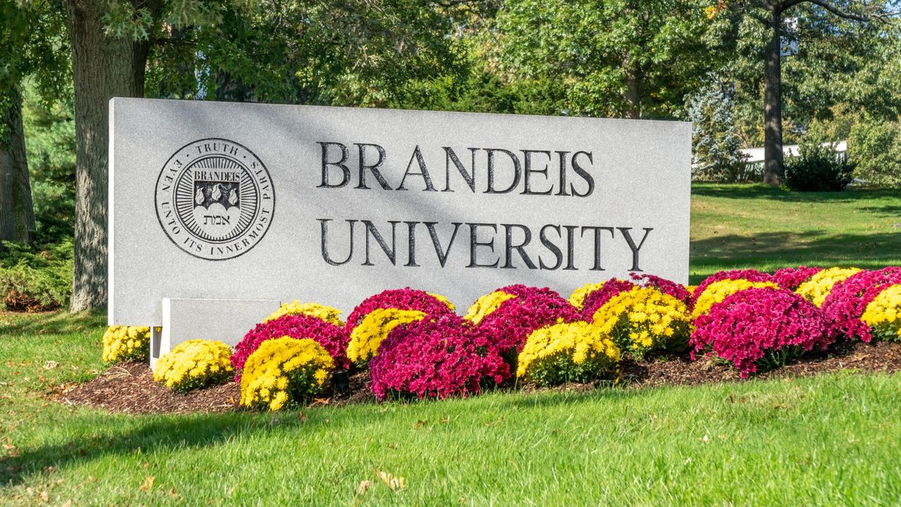 The entrance to Brandeis University in Waltham, Massachusetts.