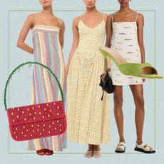 A collage of Staud clothing.