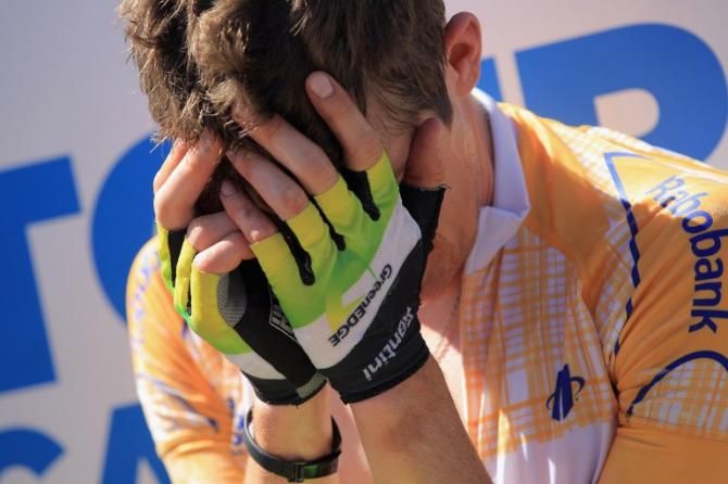 Spent... Luke Durbridge (Orica-GreenEdge) exhausted and out of the best young rider jersey at the Tour of California