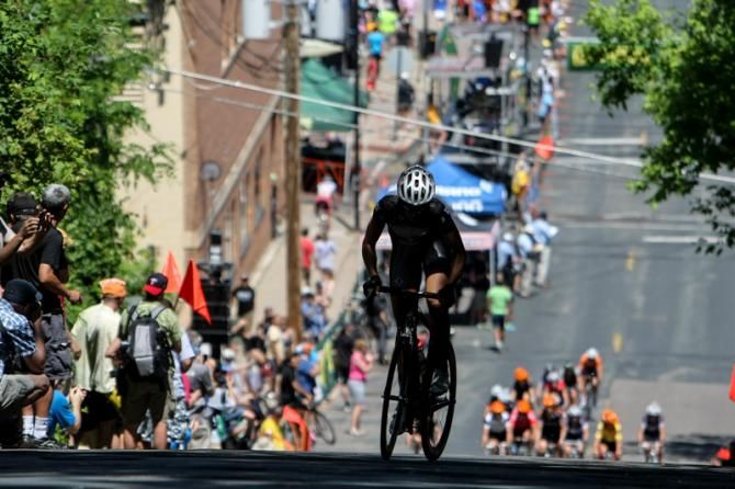 Ally Stacher (Specialized-lululemon) gets away on the climb.