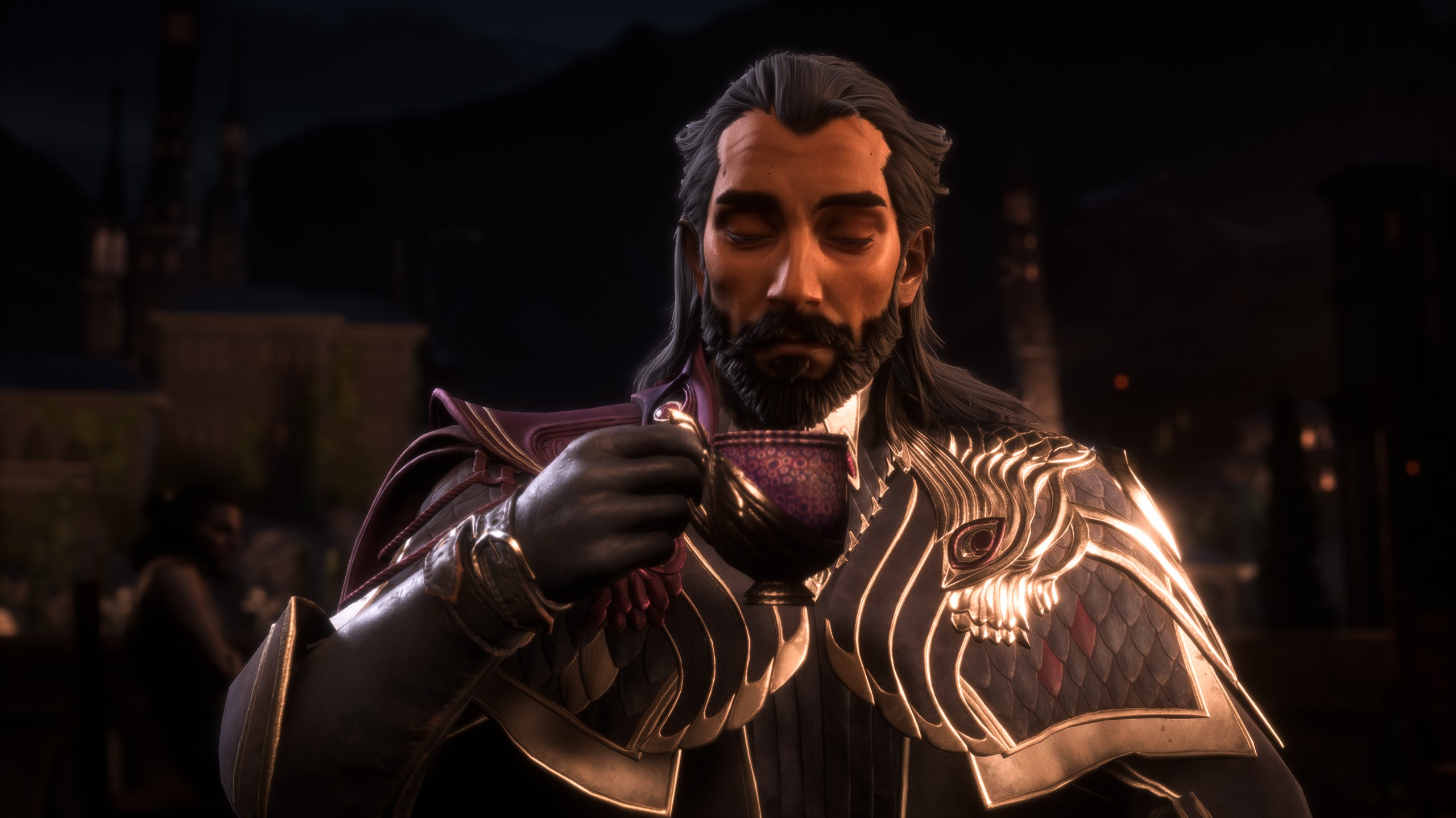 Lucanis drinking tea