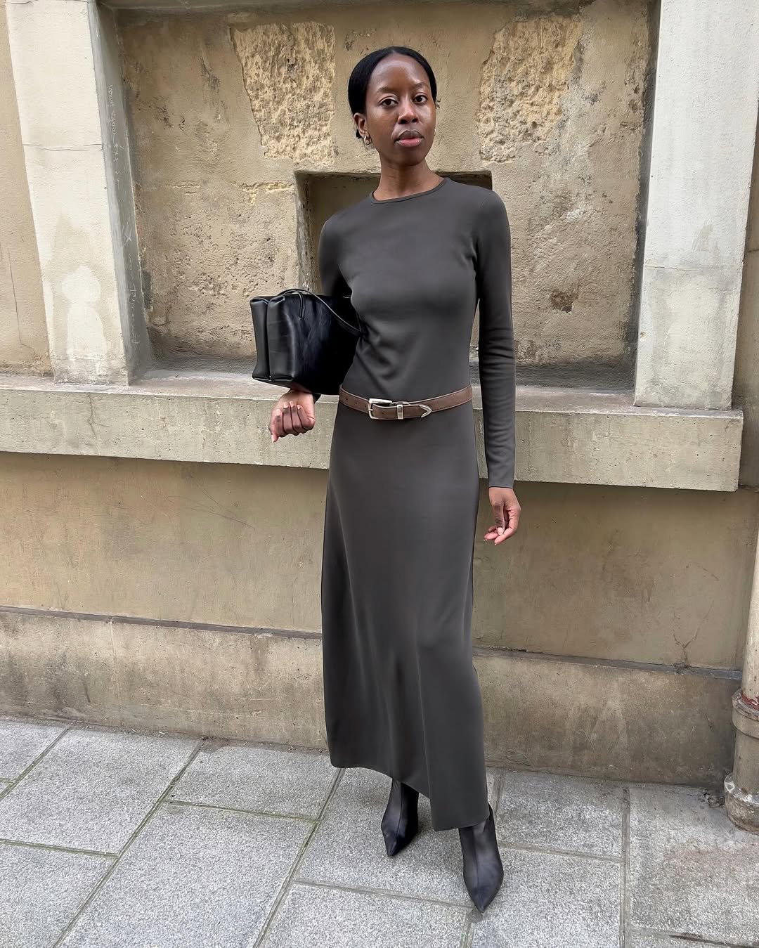 Sylvie in maxi dress and belt