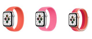 Apple Watch SE models in orange and pink