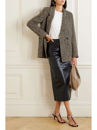 Diana Double-Breasted Herringbone Tweed Blazer