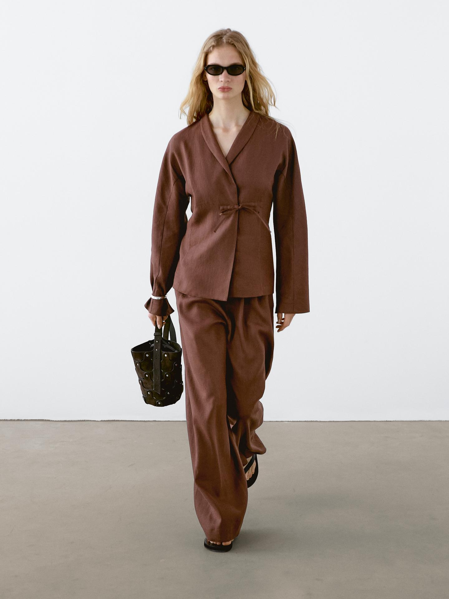 Massimo Dutti, Flowing 100% Linen Wide-Leg Trousers