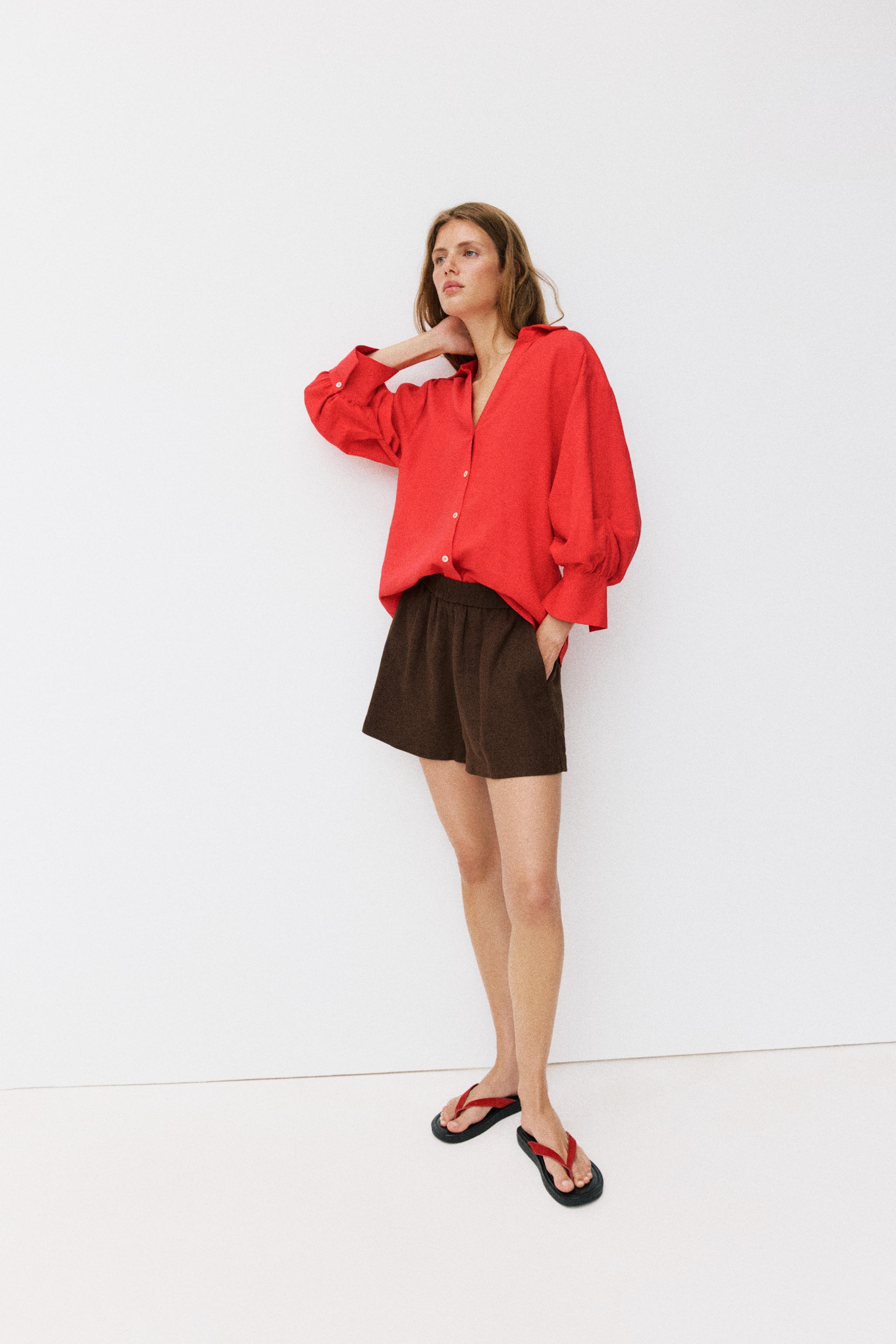Linen Blend Puff Sleeve Shirt