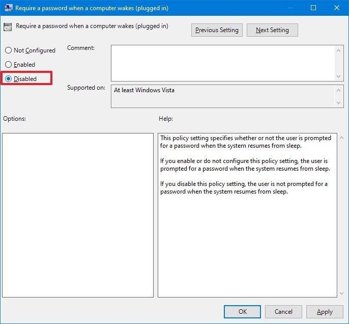Disable require password after sleep plugged in