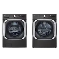 LG  5.2 Cu. Ft. High-Efficiency Stackable Smart Front Load Washer with Steam and TurboWash and 9.0 Cu. Ft. Stackable Smart Electric Dryer with Steam and Built-In Intelligence