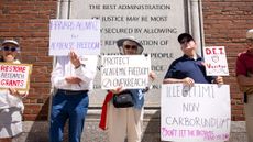 Protesters at federal courthouse in Boston support Harvard against its funding cuts by the Trump administration
