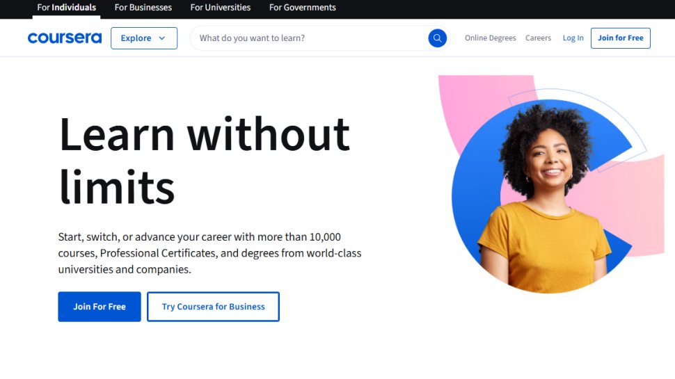 Website screenshot of Coursera (August, 2025)