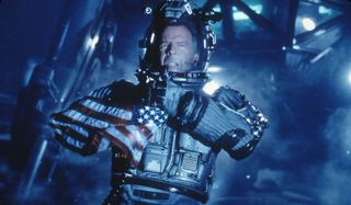 Armageddon Bruce Willis holding the U.S. flag on an asteroid