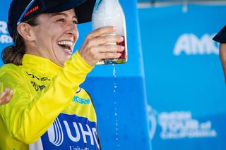 UnitedHealthcare's Katie Hall celebrates winning the 2018 Amgen Women's Race