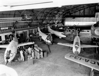 This photo from 1953 shows different aircraft tested by the National Advisory Committee for Aeronautics, the predecessor of NASA, at Edwards Air Force Base in California.