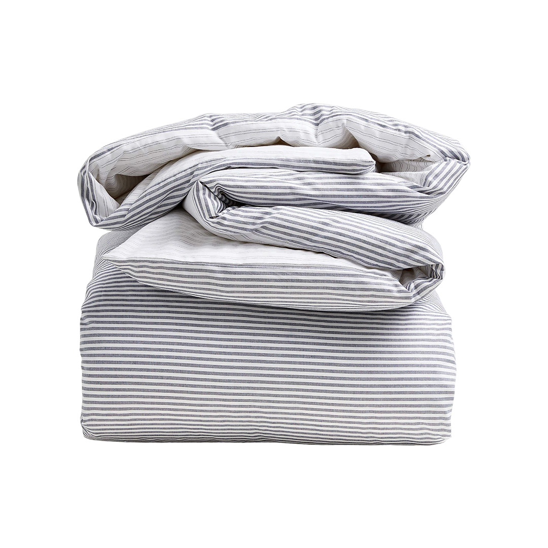 Striped blue and white king-sized duvet cover