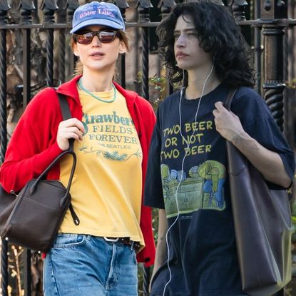 a collage of celebrities wearing the graphic tee trend