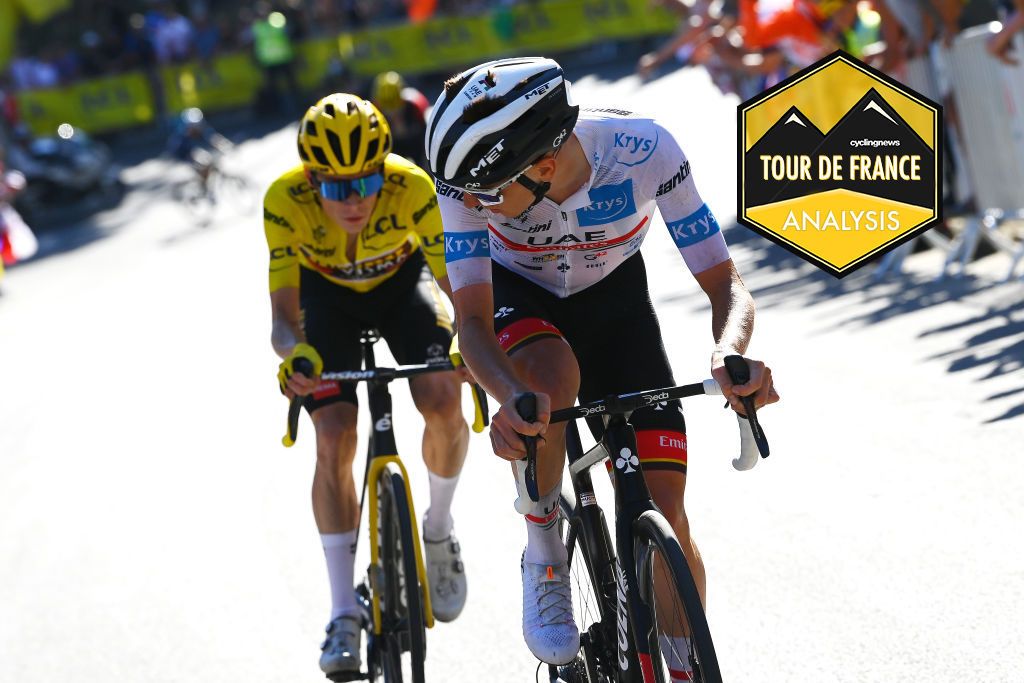 ALPE D&#039;HUEZ, FRANCE - JULY 14: (L-R) Jonas Vingegaard Rasmussen of Denmark and Team Jumbo - Visma Yellow Leader Jersey and Tadej Pogacar of Slovenia and UAE Team Emirates white best young jersey compete during the 109th Tour de France 2022, Stage 12 a 165,1km stage from BrianÃ§on to L&#039;Alpe d&#039;Huez 1471m / #TDF2022 / #WorldTour / on July 14, 2022 in Alpe d&#039;Huez, France. (Photo by Tim de Waele/Getty Images)