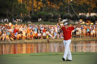 Keegan Bradley celebrates winning the 2011 PGA Championship