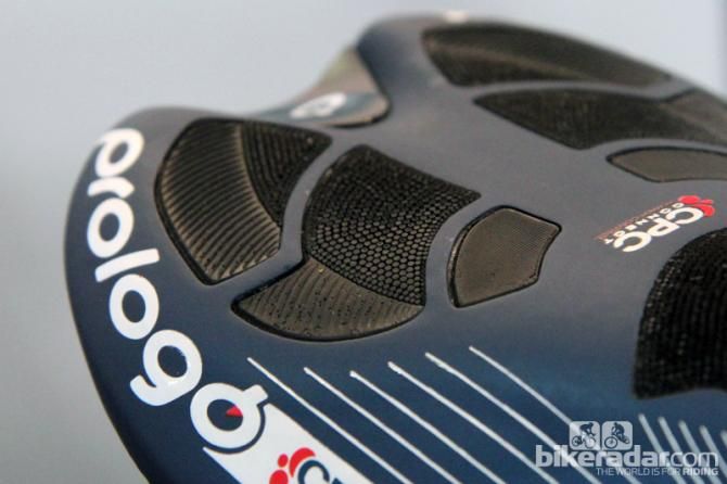 Prologo's new CPC saddle surface features hundreds of tiny rubber 'hairs' that keep a firm hold on your shorts.