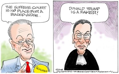 Political cartoon U.S. Chuck Schumer Brett Kavanaugh Ruth Bader Ginsburg biased judge